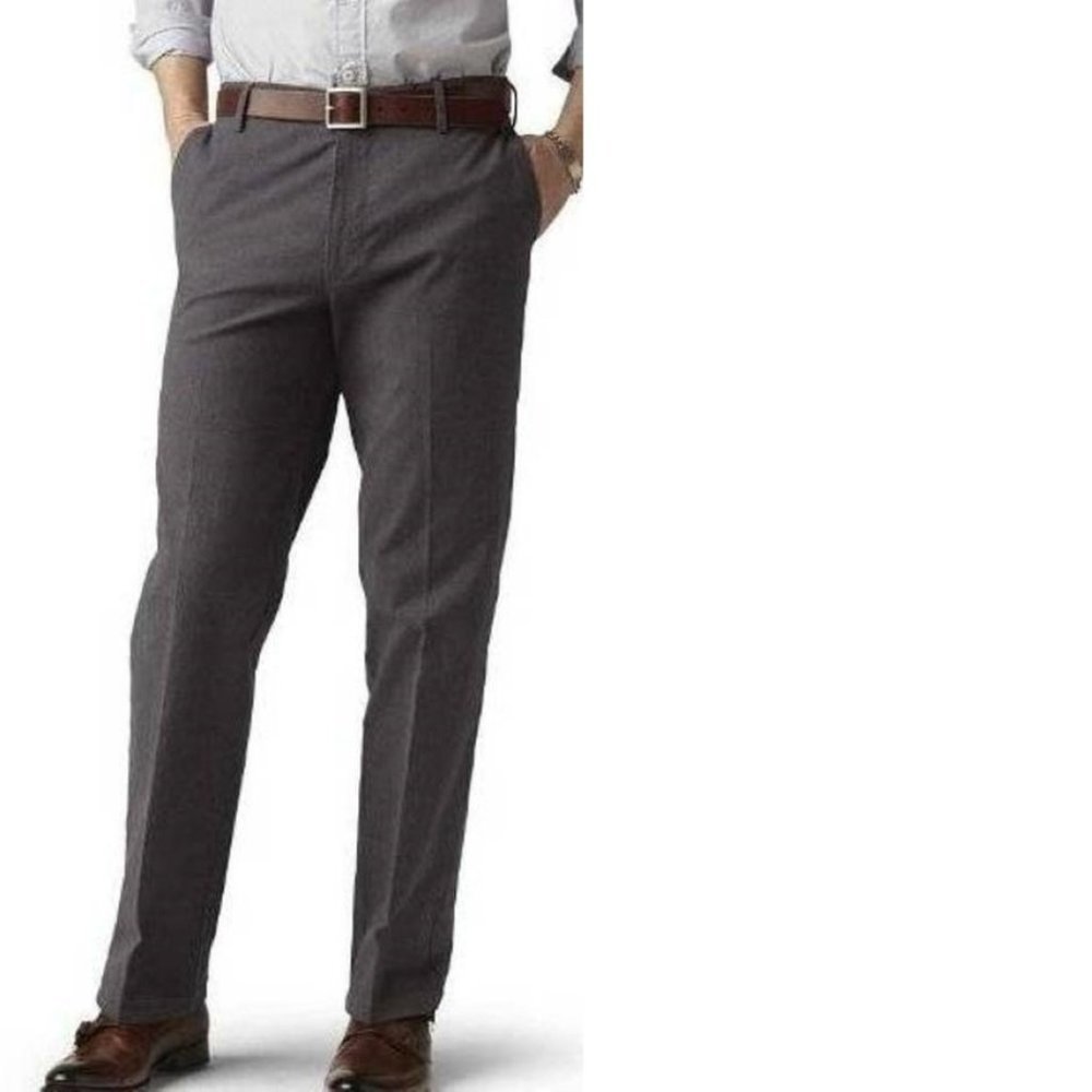 Mens Dockers Pants 30x32 Gray Checked Flat Front Pressed Stretch Classic Dress